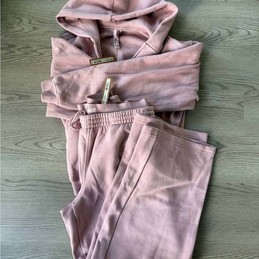 NWT SKIMS Pink Cotton Fleece Oversized Hoodie + Double Waistband Sweatpants Set